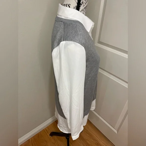 Adrianna Papell Gray V-Neck Sweater Vest with White Shirt - Picture 2 of 9
